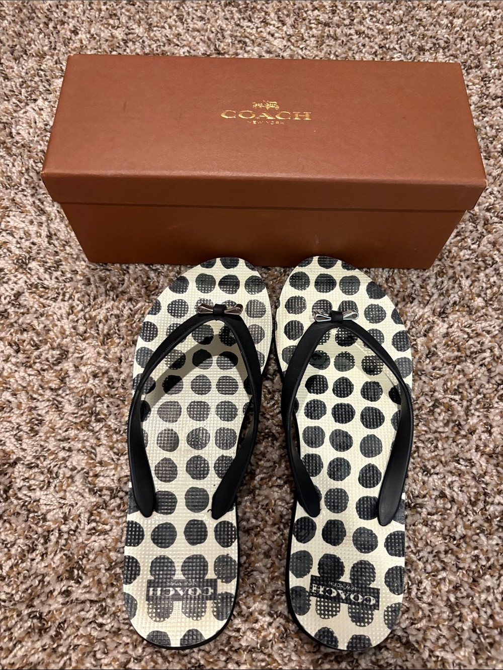 Coach Black & White Polka Dot Flip Flops - Coach